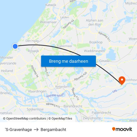 'S-Gravenhage to Bergambacht map