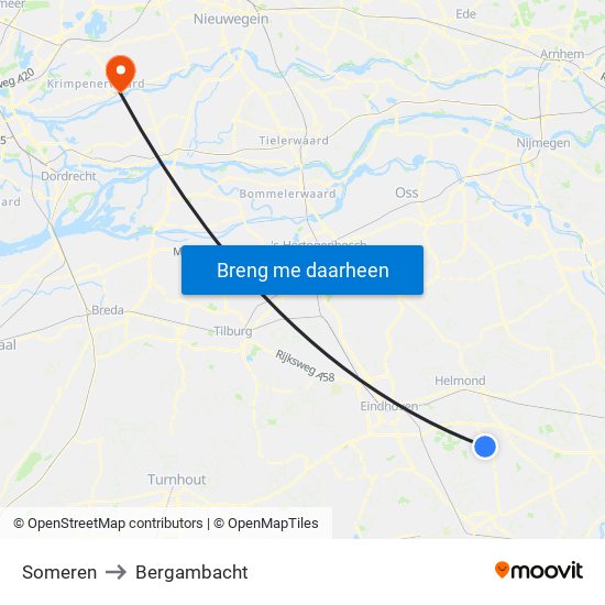 Someren to Bergambacht map