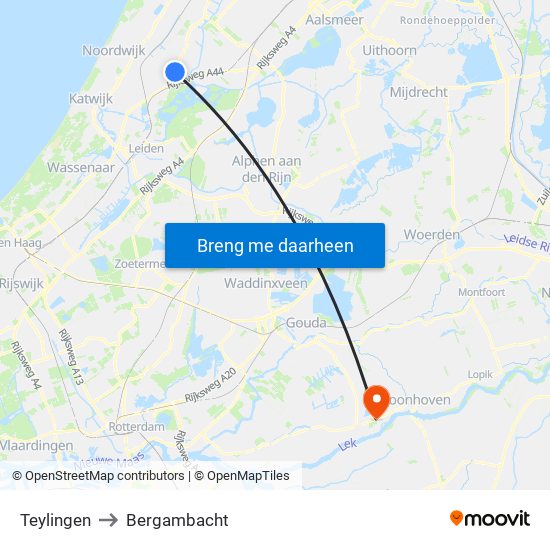 Teylingen to Bergambacht map