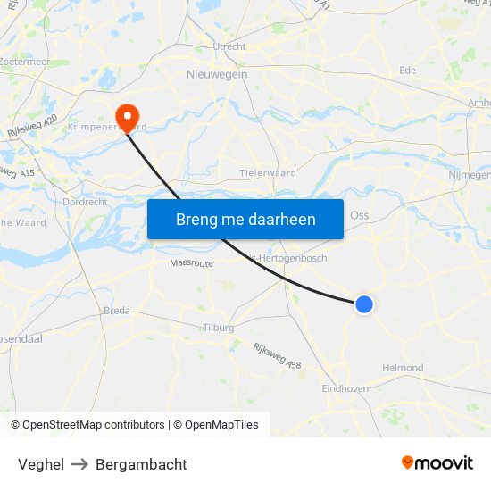 Veghel to Bergambacht map