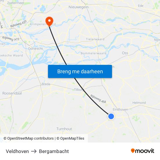 Veldhoven to Bergambacht map