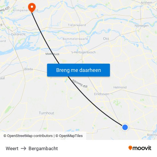 Weert to Bergambacht map