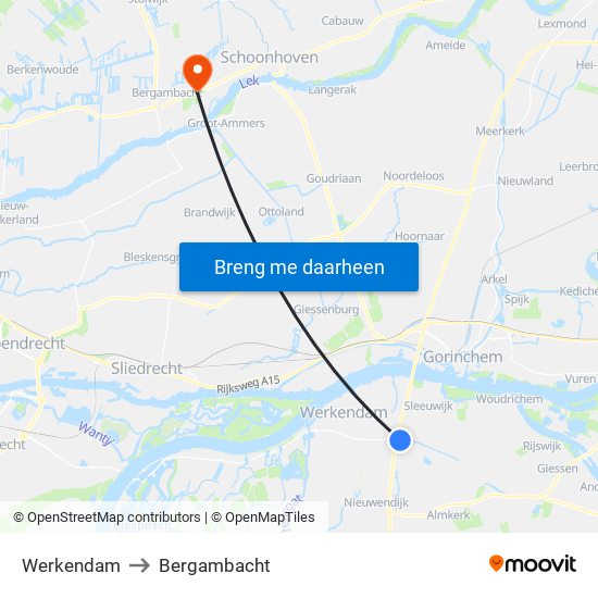 Werkendam to Bergambacht map