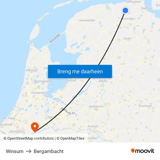 Winsum to Bergambacht map