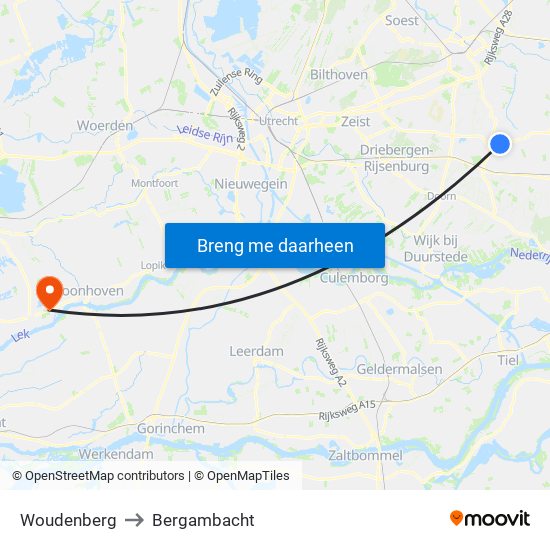 Woudenberg to Bergambacht map