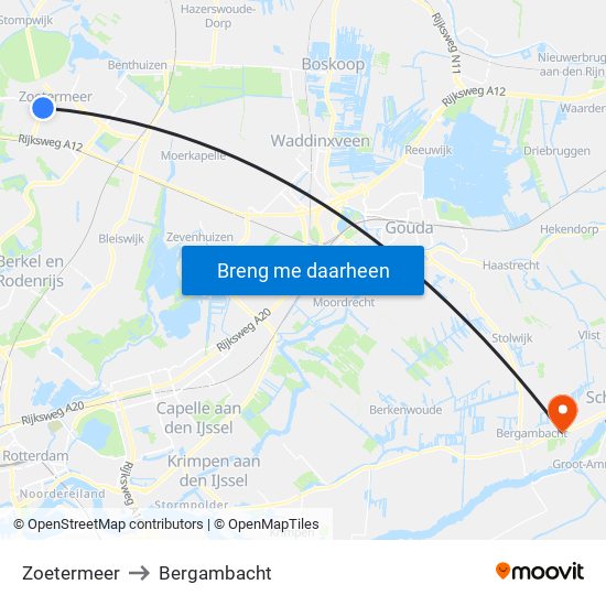 Zoetermeer to Bergambacht map