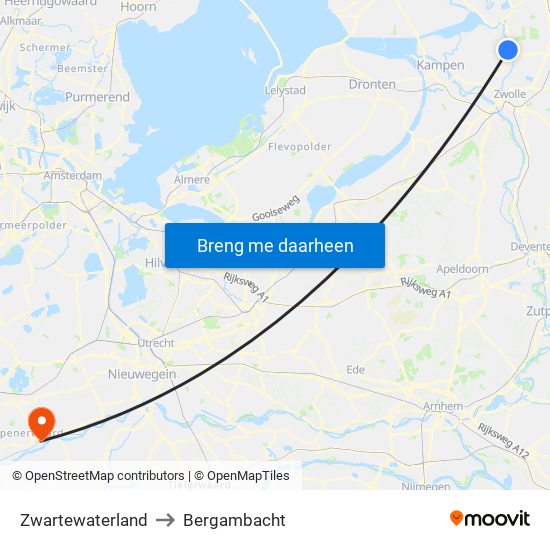 Zwartewaterland to Bergambacht map