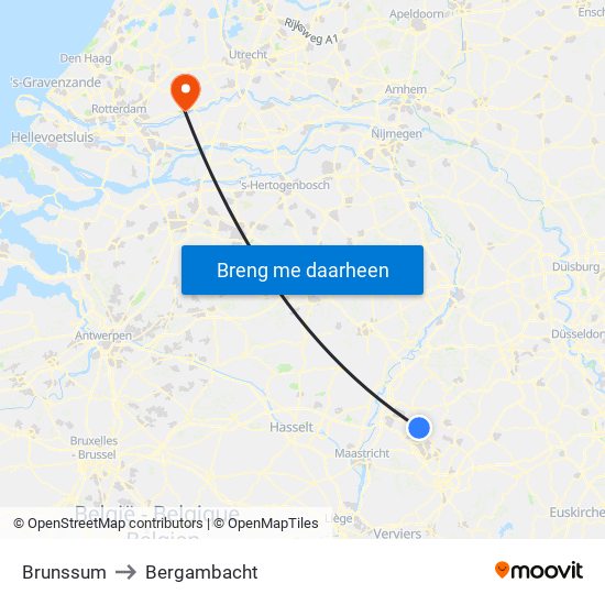 Brunssum to Bergambacht map