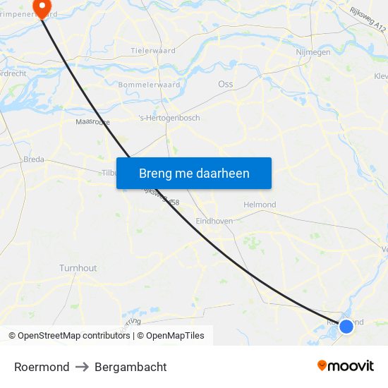 Roermond to Bergambacht map