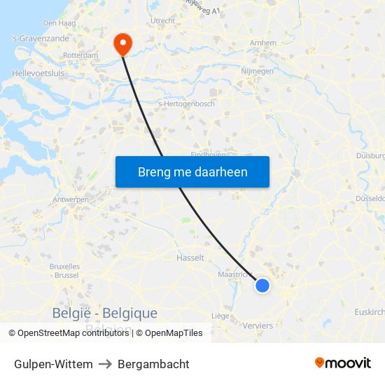 Gulpen-Wittem to Bergambacht map