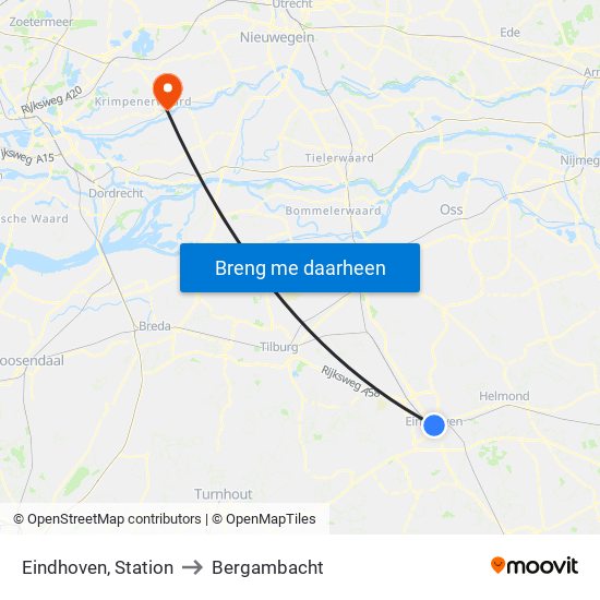Eindhoven, Station to Bergambacht map