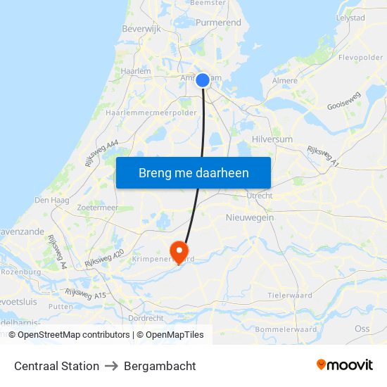 Centraal Station to Bergambacht map