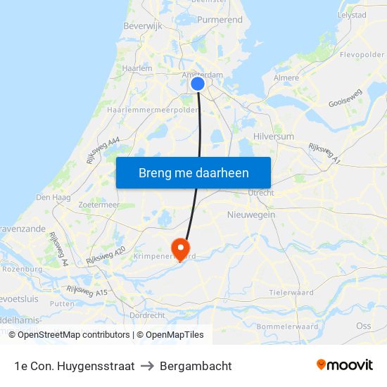1e Con. Huygensstraat to Bergambacht map