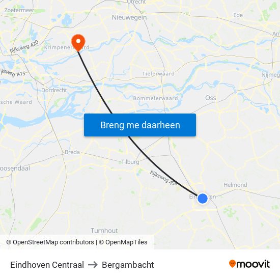 Eindhoven Centraal to Bergambacht map