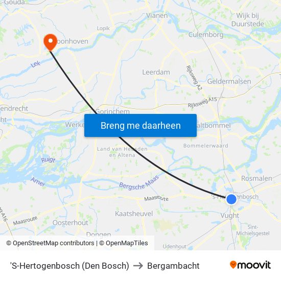 'S-Hertogenbosch (Den Bosch) to Bergambacht map