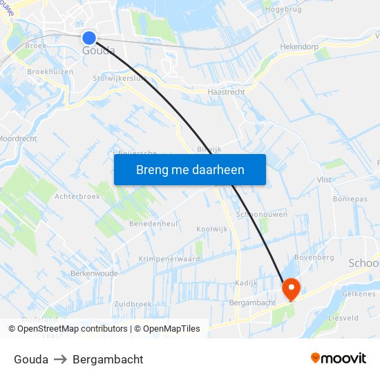 Gouda to Bergambacht map