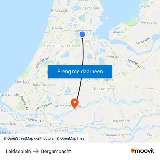 Leidseplein to Bergambacht map