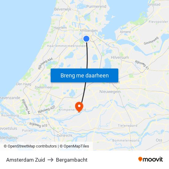 Amsterdam Zuid to Bergambacht map