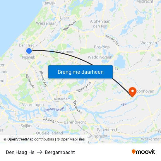 Den Haag Hs to Bergambacht map