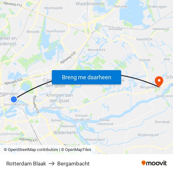 Rotterdam Blaak to Bergambacht map