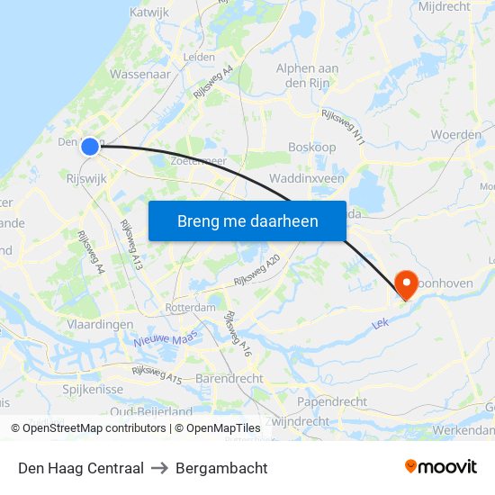 Den Haag Centraal to Bergambacht map