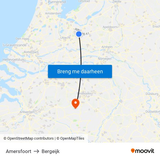 Amersfoort to Bergeijk map