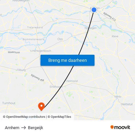 Arnhem to Bergeijk map