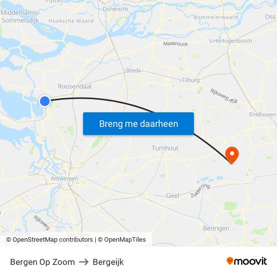 Bergen Op Zoom to Bergeijk map