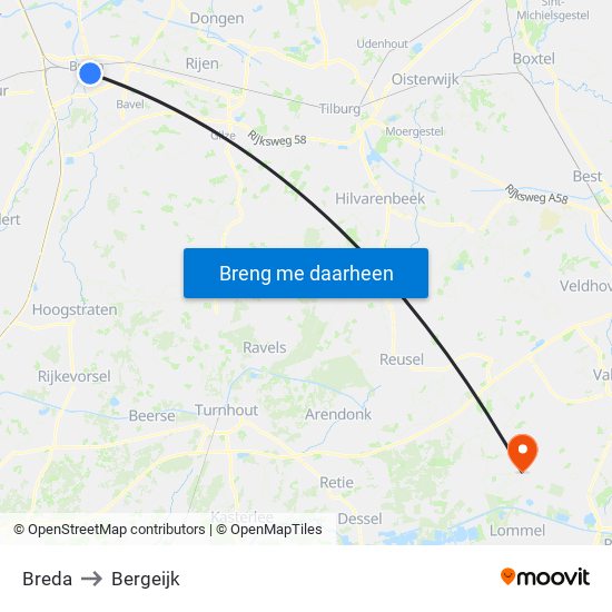 Breda to Bergeijk map