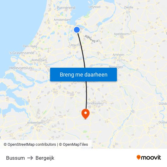 Bussum to Bergeijk map