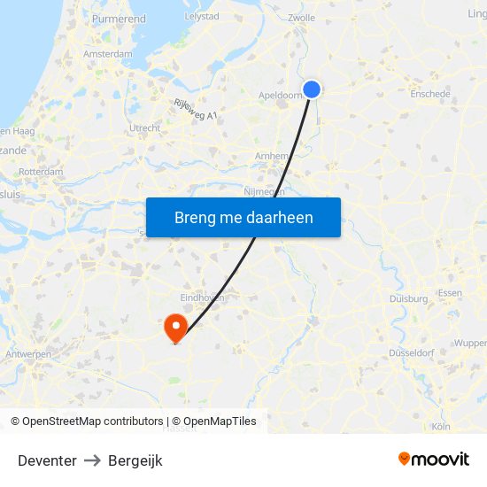 Deventer to Bergeijk map