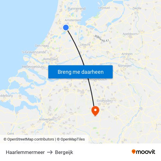 Haarlemmermeer to Bergeijk map