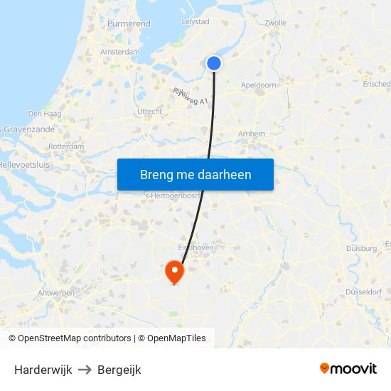 Harderwijk to Bergeijk map