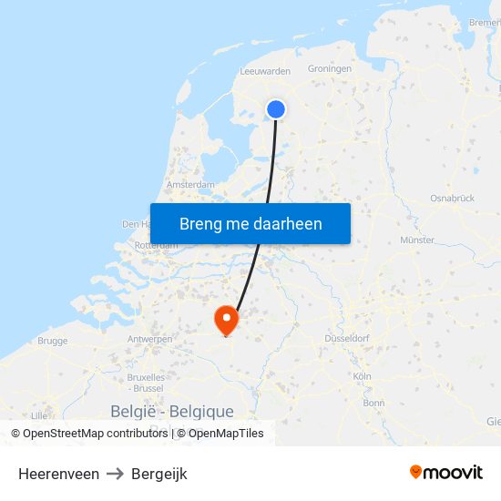 Heerenveen to Bergeijk map