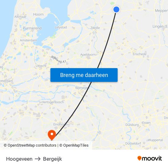 Hoogeveen to Bergeijk map