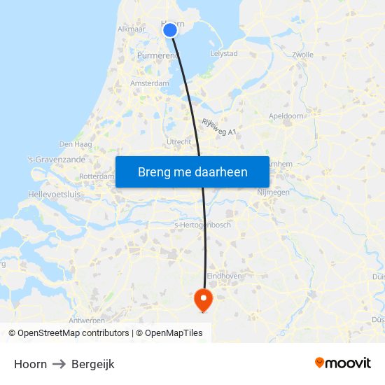 Hoorn to Bergeijk map
