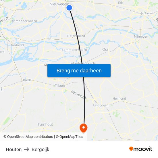 Houten to Bergeijk map