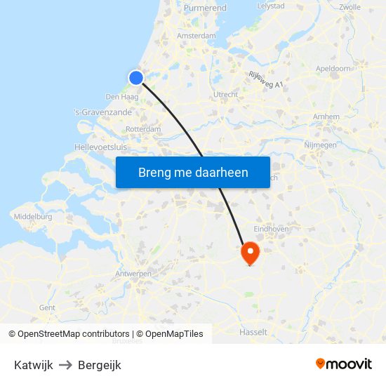Katwijk to Bergeijk map
