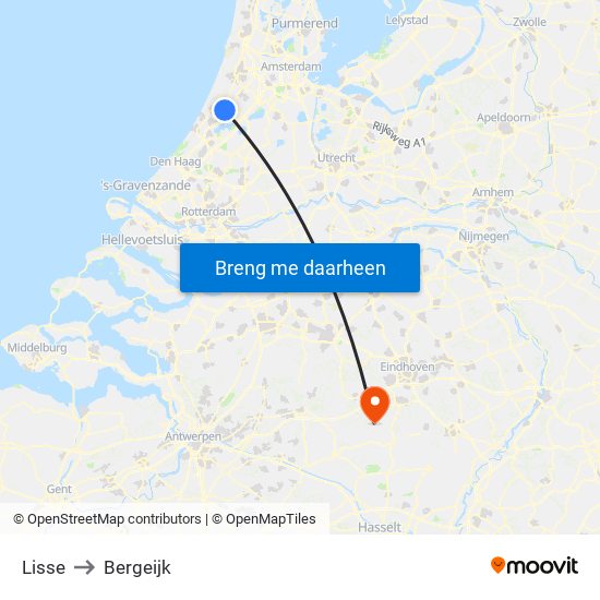 Lisse to Bergeijk map