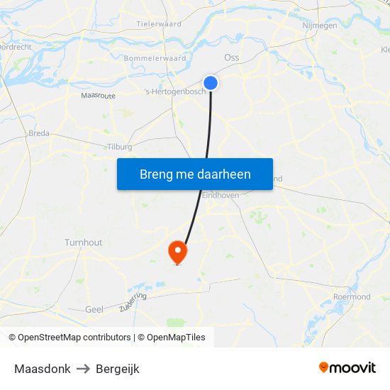 Maasdonk to Bergeijk map