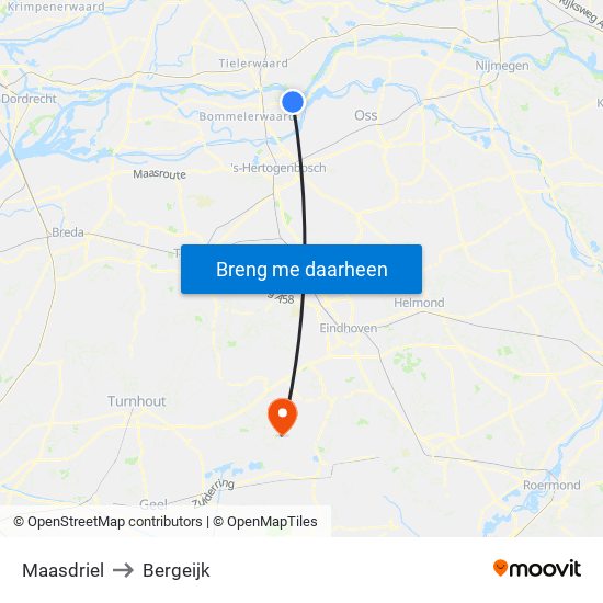 Maasdriel to Bergeijk map