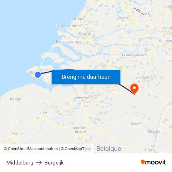 Middelburg to Bergeijk map