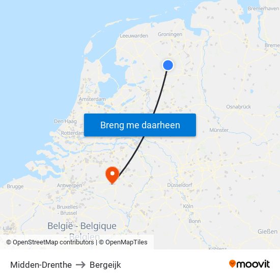 Midden-Drenthe to Bergeijk map