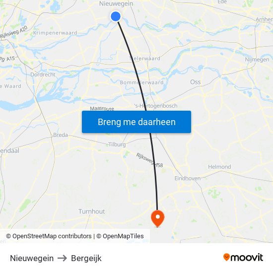 Nieuwegein to Bergeijk map