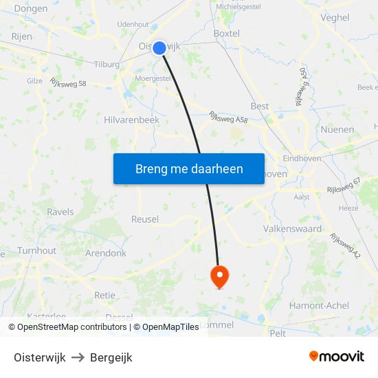 Oisterwijk to Bergeijk map