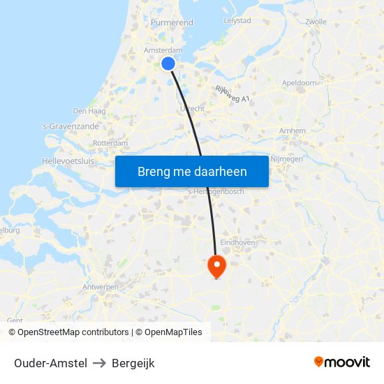 Ouder-Amstel to Bergeijk map