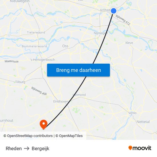 Rheden to Bergeijk map