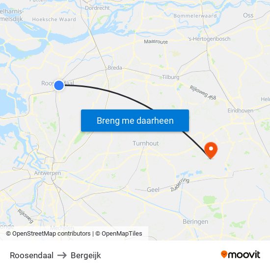 Roosendaal to Bergeijk map