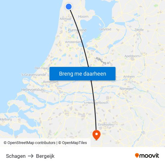 Schagen to Bergeijk map