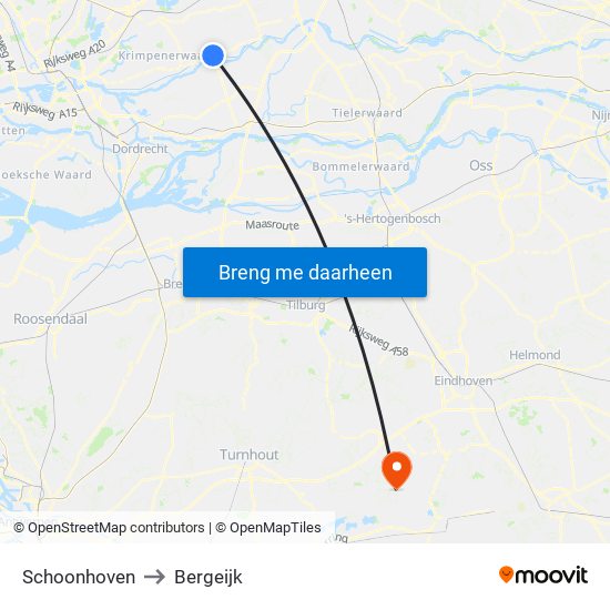 Schoonhoven to Bergeijk map